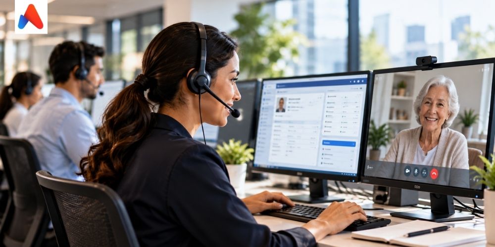 Telehealth call center agent supporting a patient through a virtual healthcare visit