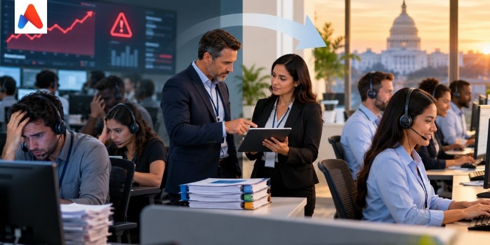Healthcare call center team managing an emergency AEP vendor transition to maintain Medicare enrollment support and member service continuity.