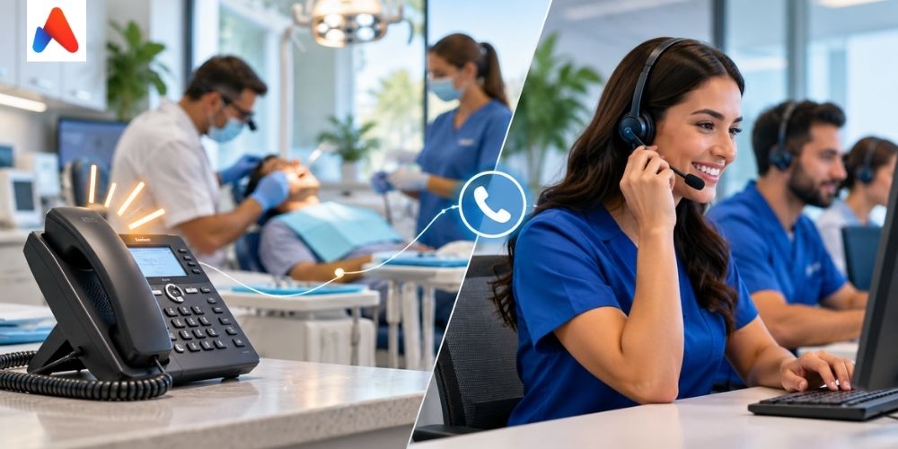 Dental answering service and virtual front desk supporting patient calls and appointment coordination for a modern dental practice.