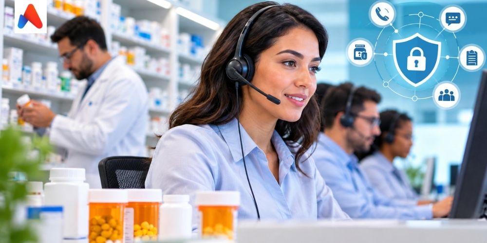 Pharmacy customer service outsourcing team supporting patients with secure, technology-enabled pharmacy communications.
